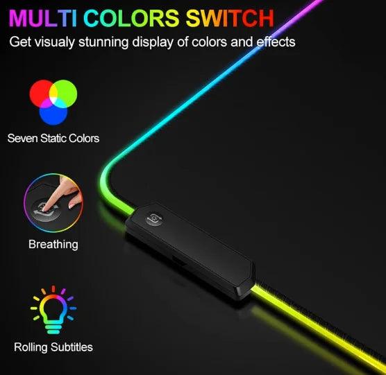 Mouse Pad Gamer Grande Velocidade Borda Led 7 Cores Rgb À Prova D'água 300mm x 800mm