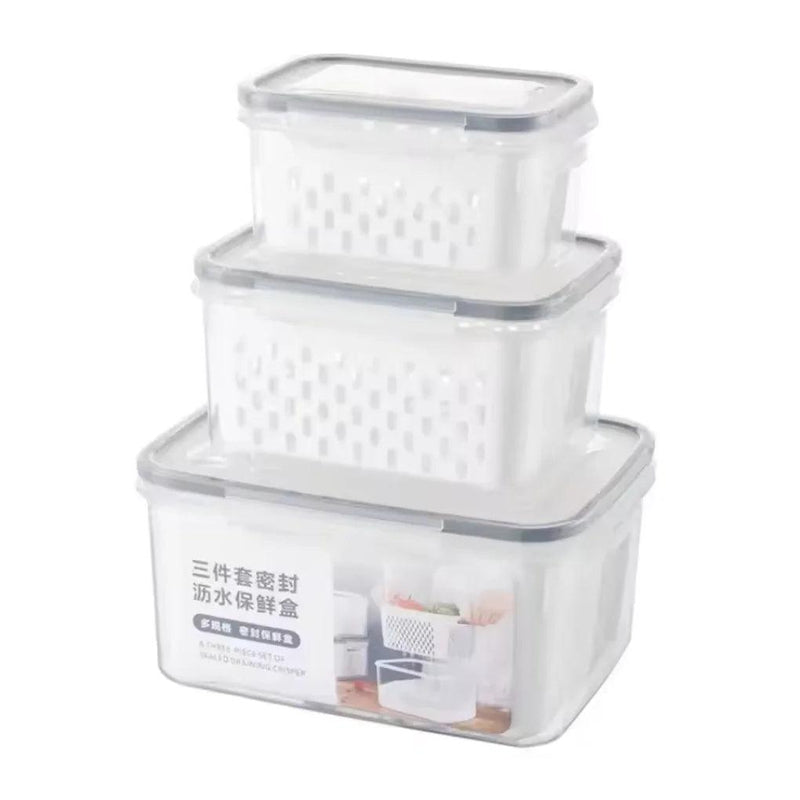 Kit com 3 potes selados retangulares para geladeira com tampa transparente para cozinha doméstica Marmita Food